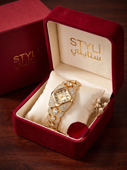 GEDI Watch For Women 2026 ساعة النسائية الذهبية المرصعة بالكريستال - تصميم مجوهرات فاخر