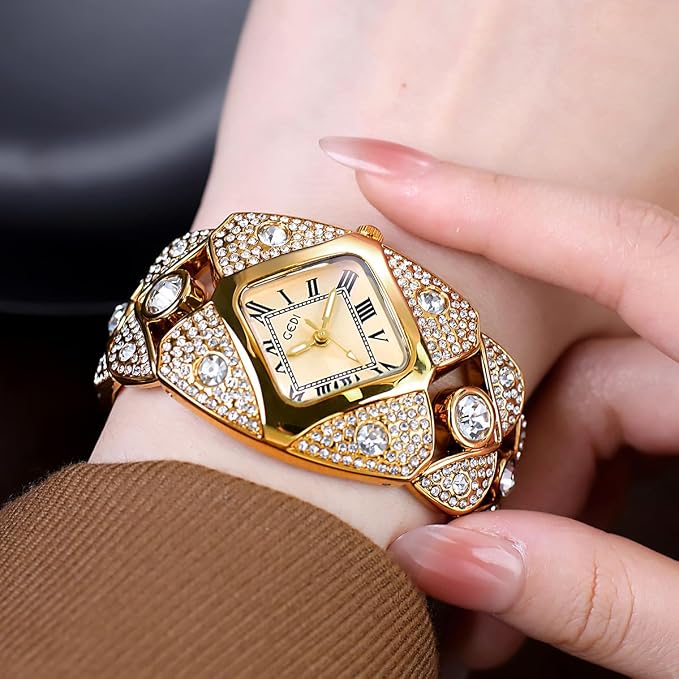 GEDI Watch For Women 2026 ساعة النسائية الذهبية المرصعة بالكريستال - تصميم مجوهرات فاخر